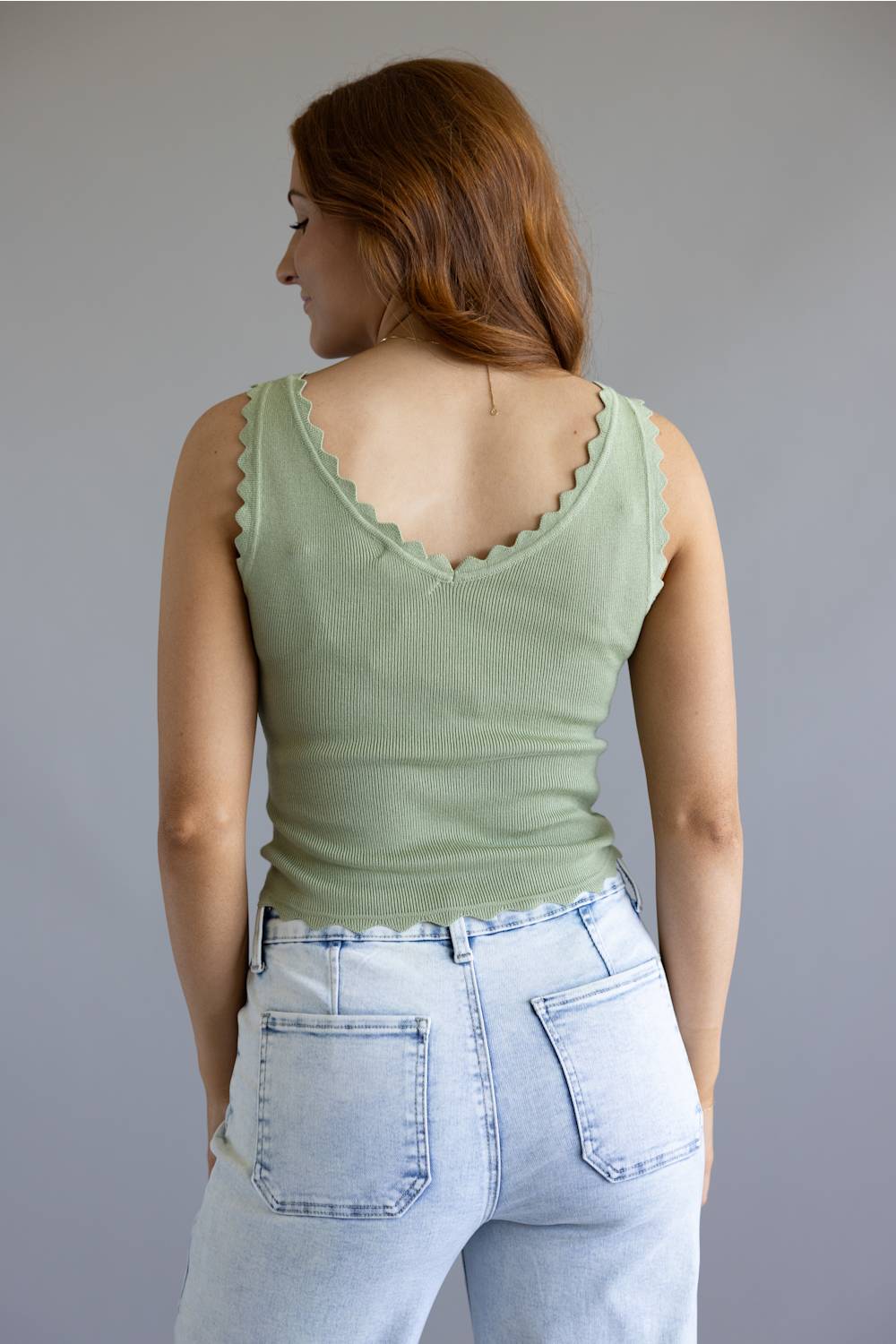 Scallop Tank Top for Women in Olive