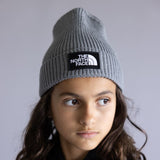 The North Face Youth Logo Cuffed Beanie in Grey Heather