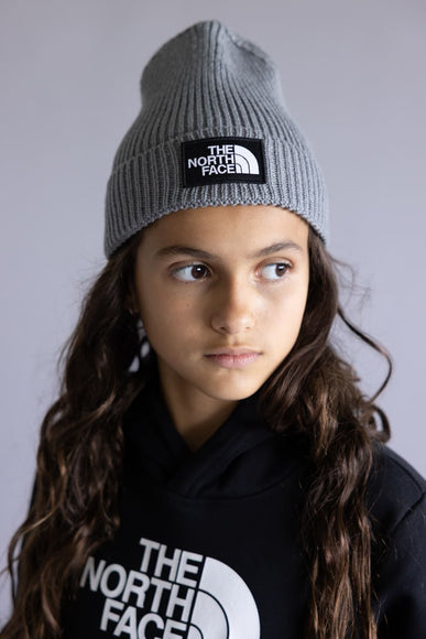 The North Face Youth Logo Cuffed Beanie in Grey Heather