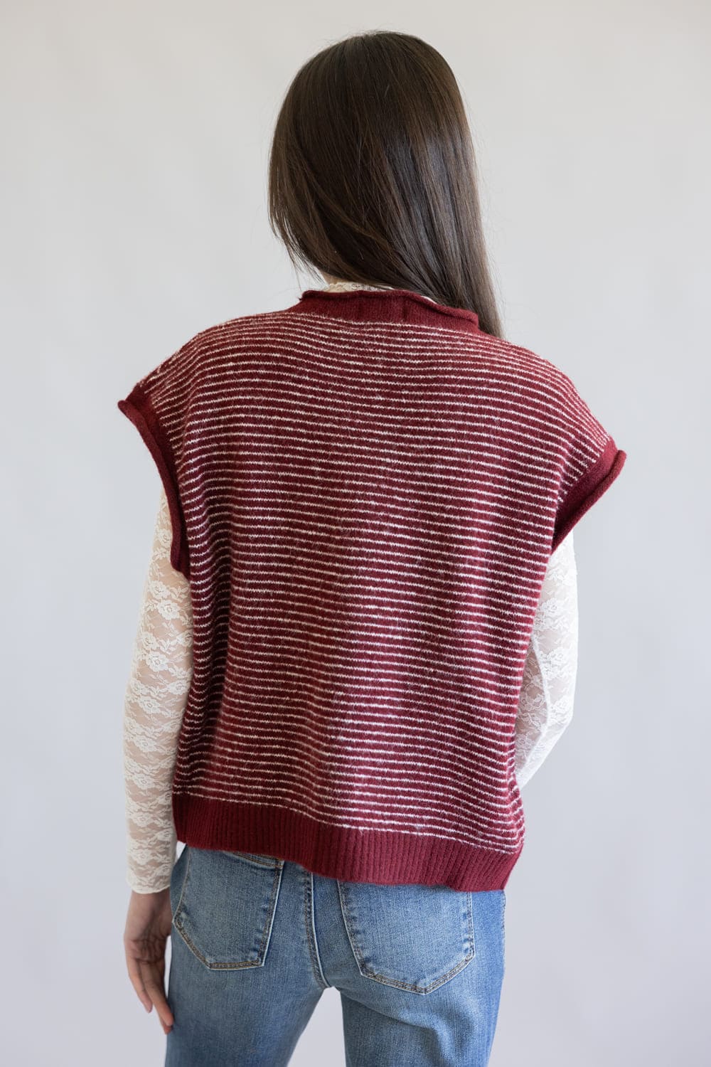Things Between Stripe Cap Sleeve Piper Cardigan for Women in Wine