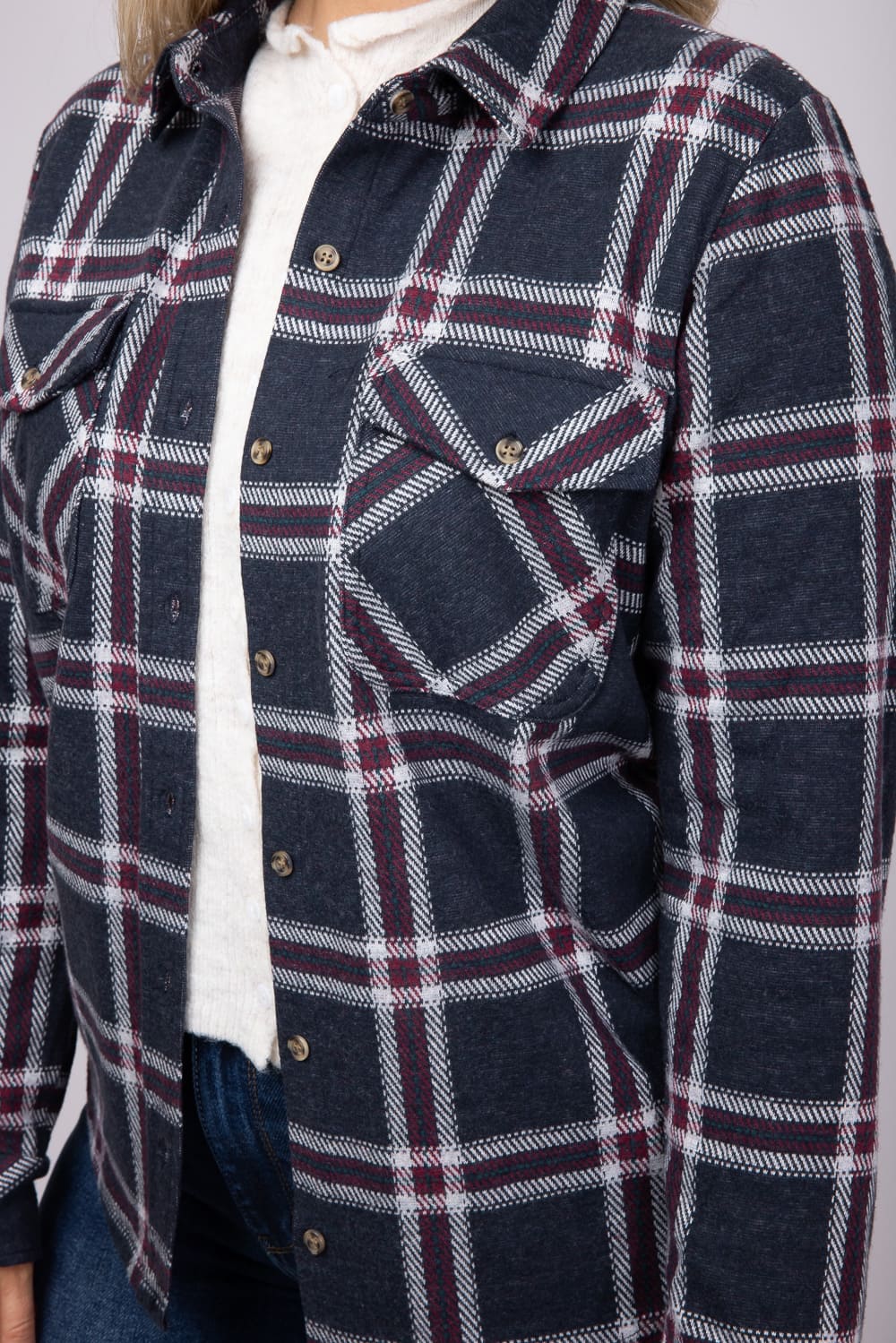 Thread & Supply Cassin Soft Luxe Button Up Shirt in Black Red Plaid