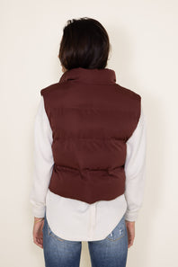 Thread & Supply Issey Cropped Puffer Vest for Women in Malbec Red 
