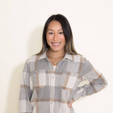 Thread & Supply Lewis Soft Luxe Button Up Shirt for Women in Grey/Brown Plaid