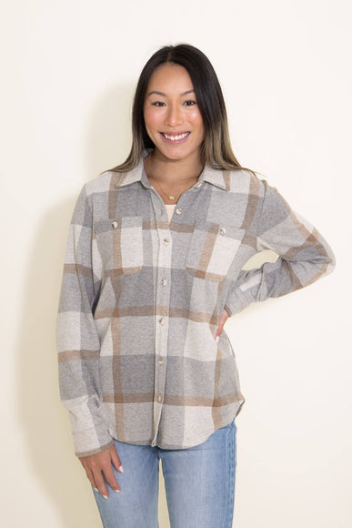 Thread & Supply Lewis Soft Luxe Button Up Shirt for Women in Grey/Brown Plaid