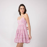 Tiered Babydoll Floral Mini Dress for Women in Light Pink