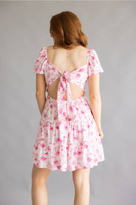 Tiered Floral Back Tie Dress for Women in Pink