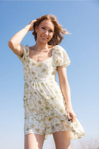 Tiered Floral Back Tie Dress for Women in Sage