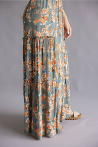 Tiered Floral Beach Pants for Women in Teal