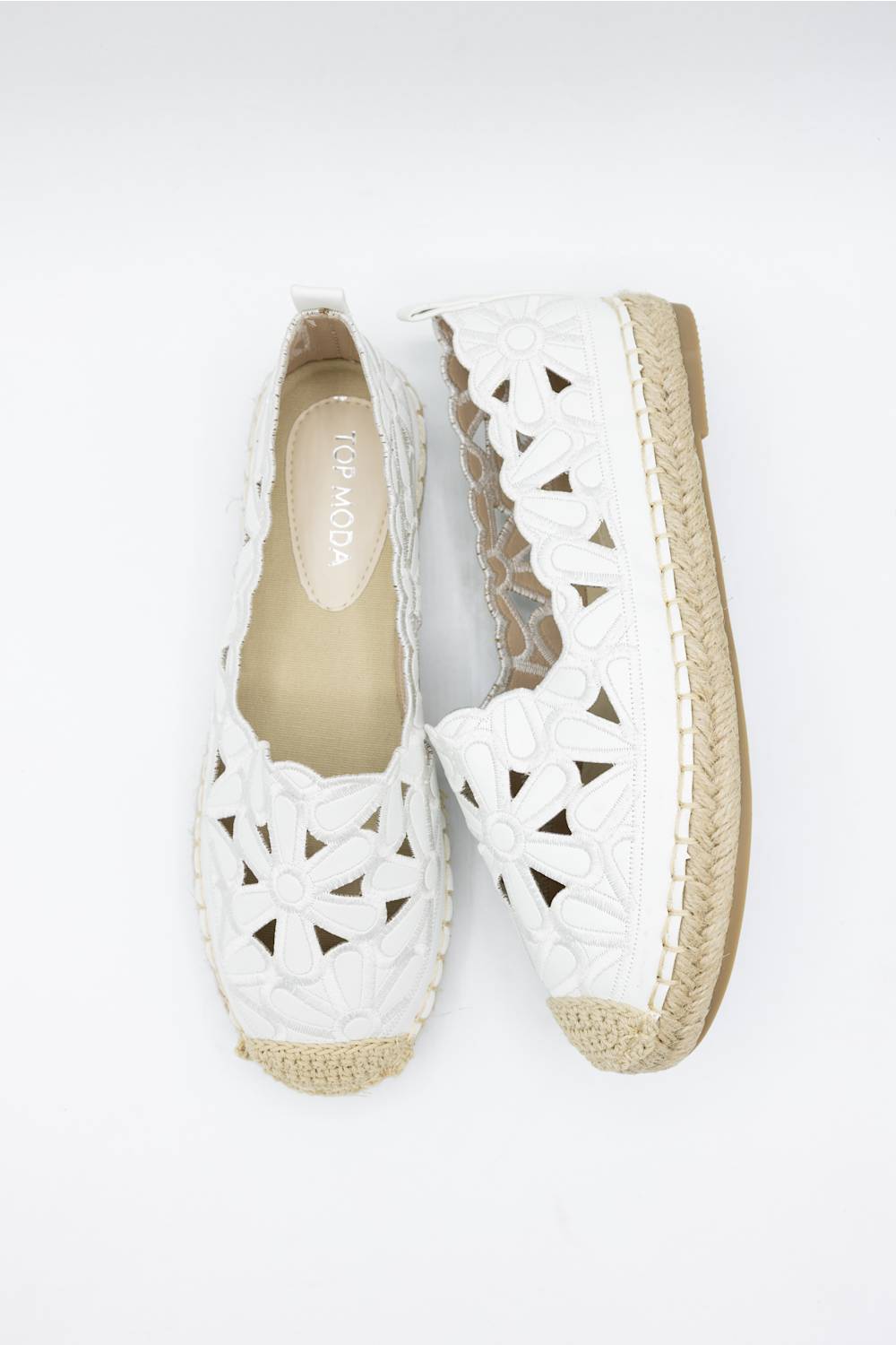 Top Moda Floral Cut Out Flats for Women in White