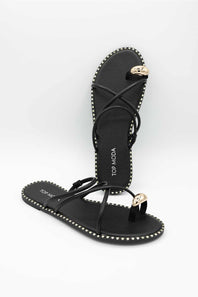 Top Moda Mick Toe Loop Slides for Women in Black