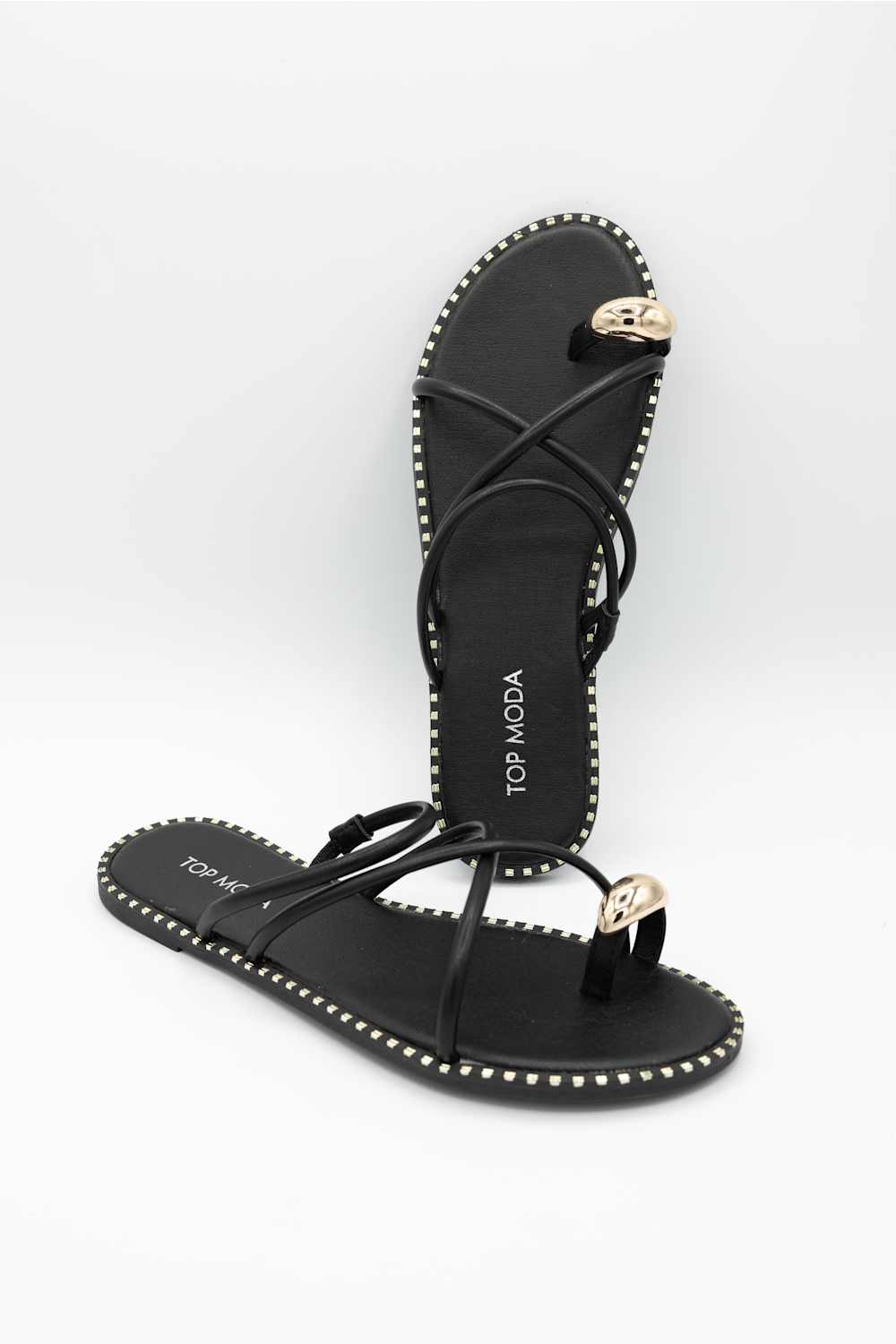 Top Moda Mick Toe Loop Slides for Women in Black