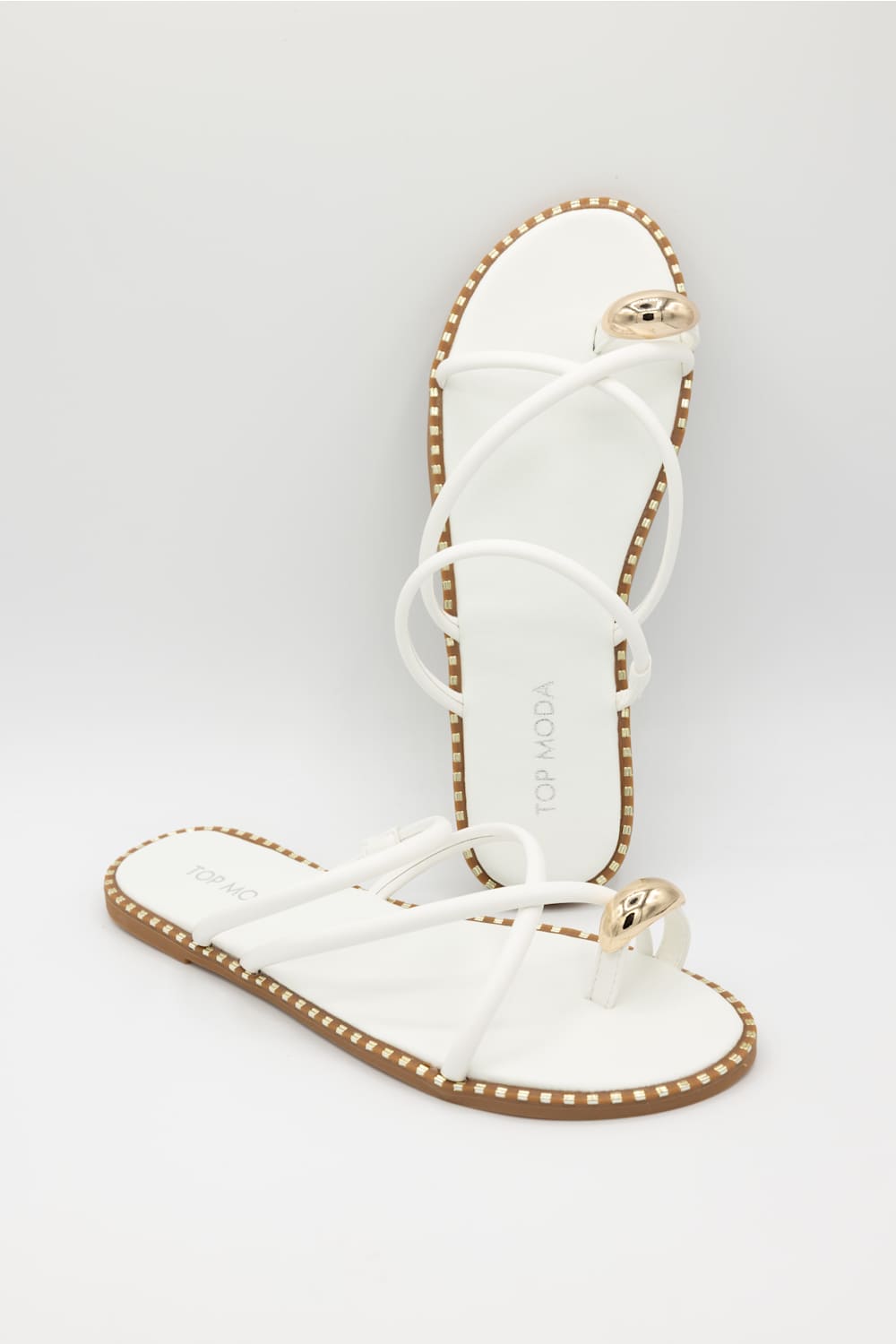 Top Moda Mick toe loop slides white 