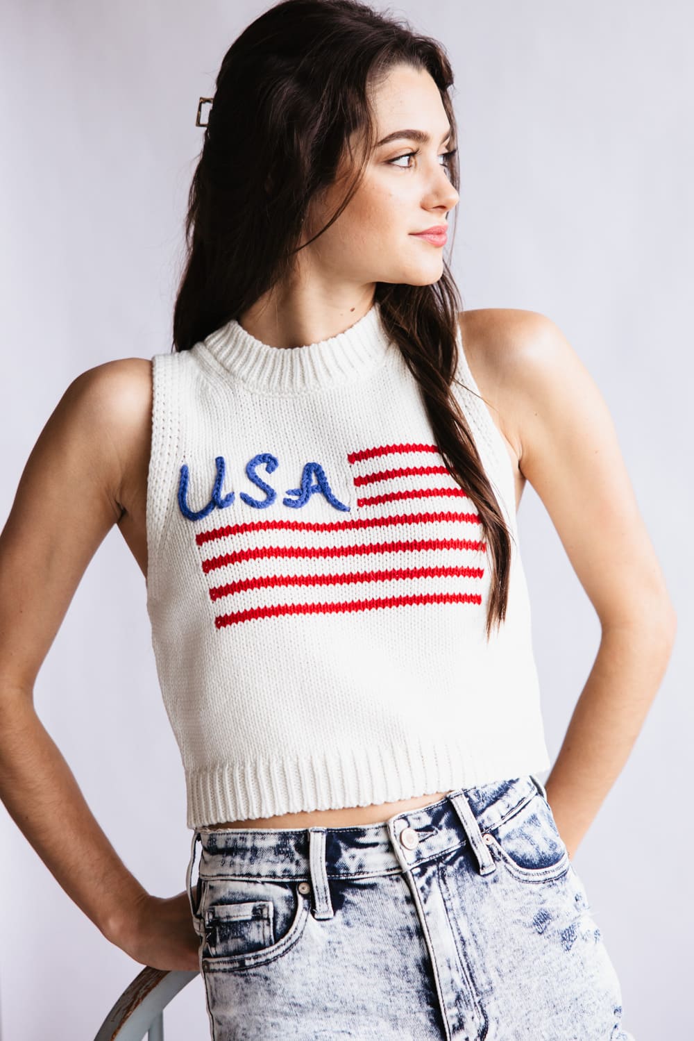 USA Knit Tank Top for Women in White