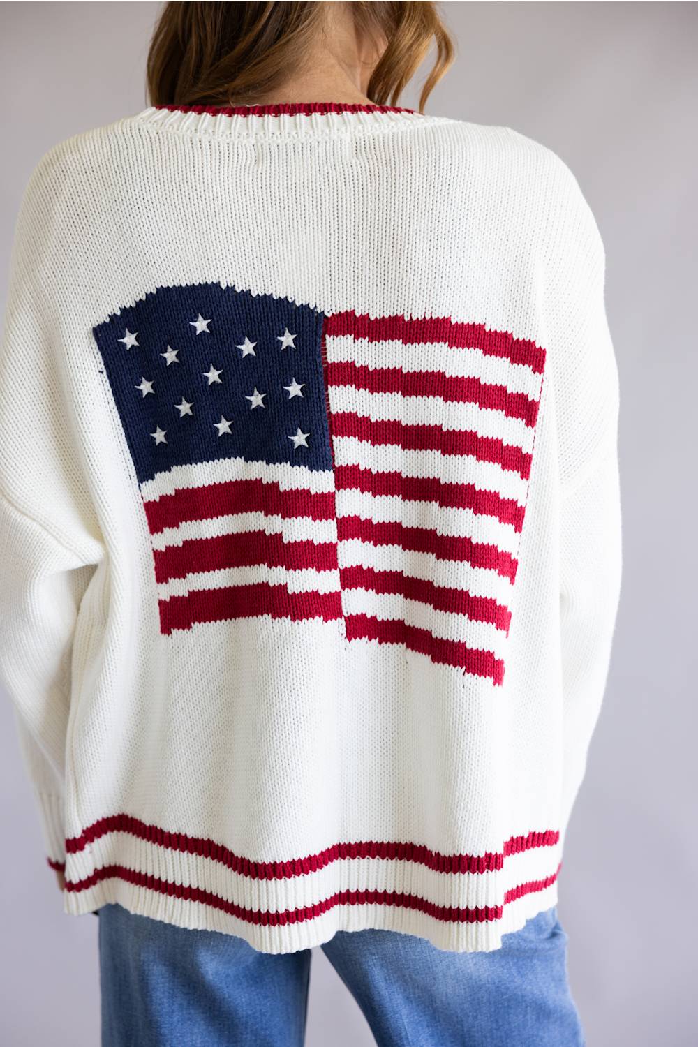 Vintage Havana American Flag Knit Cardigan for Women in White