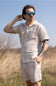 Vintage Summer Basketweave Button Up Shirt for Men in Tan