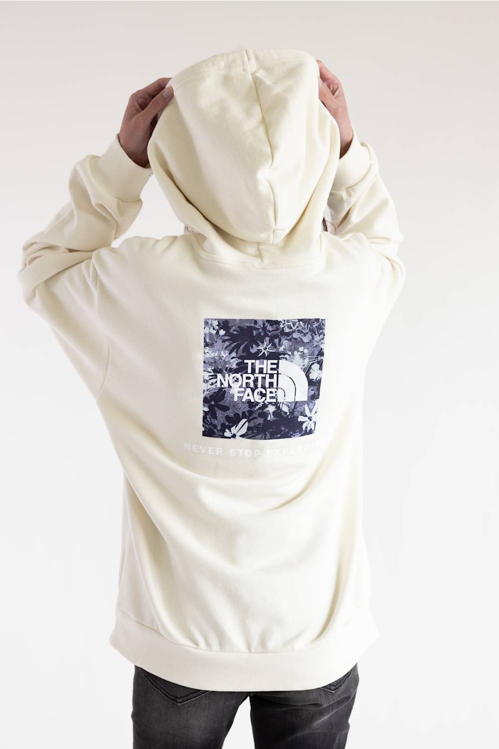 The North Face Evolution Moon Florals Oversized Hoodie in White Dune on Women