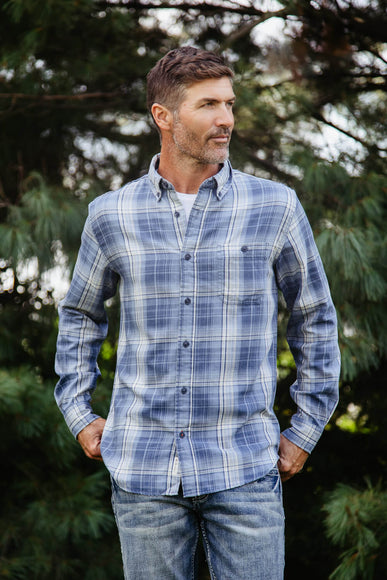 Weatherproof Vintage Burnout Flannel for Men in Faded Denim Blue