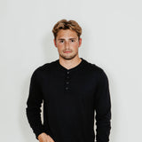 Weatherproof Vintage Long Sleeve Jersey Henley Shirt for Men in Black