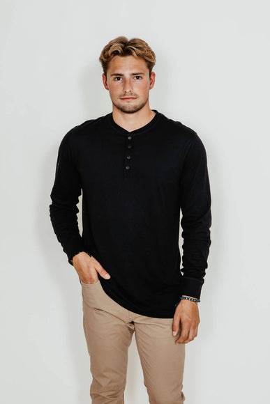 Weatherproof Vintage Long Sleeve Jersey Henley Shirt for Men in Black