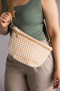 Weave Checkered Bag for Women in Tan