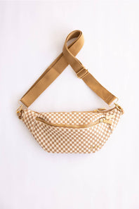 Weave Checkered Belt Bag for Women in Tan