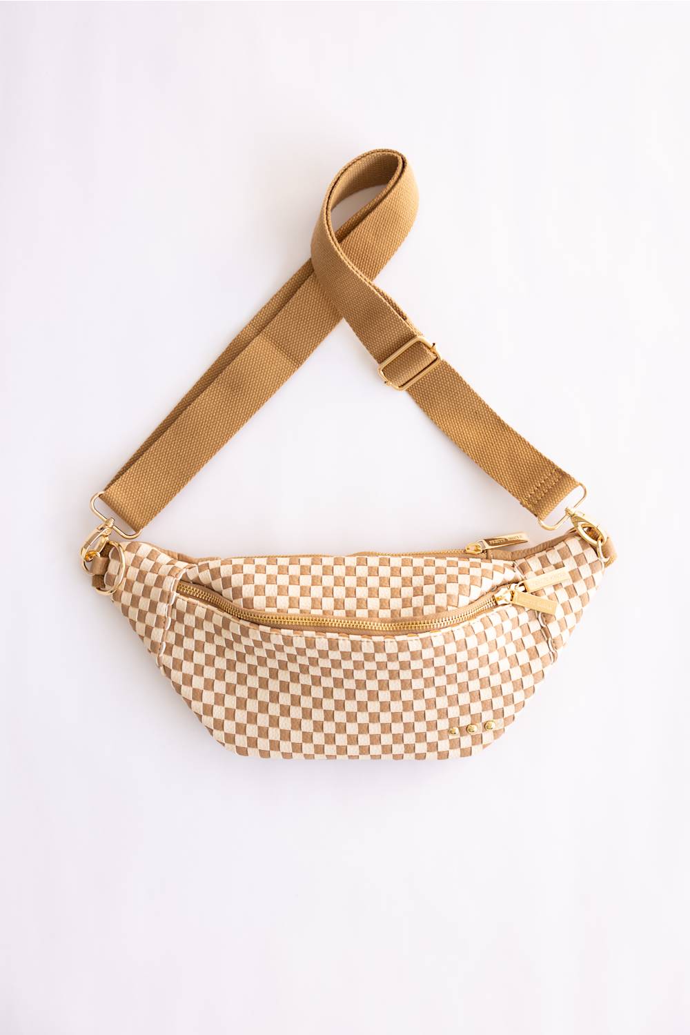 Weave Checkered Belt Bag for Women in Tan