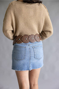 Western Concho Belt for Women in Brown