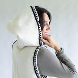 Whip Stitch Long Hooded Cardigan for Women in Ivory