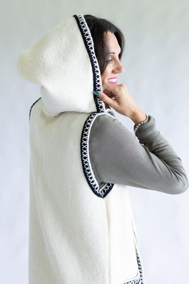 Whip Stitch Long Hooded Cardigan for Women in Ivory