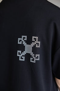 White Geo Embroidered T-Shirt for Men in Black