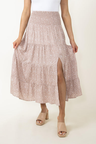 Wishlist Floral Midi Skirt with Side Slit for Women in Taupe