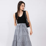 Wishlist Gingham Tiered Midi Skirt for Women in Black & White