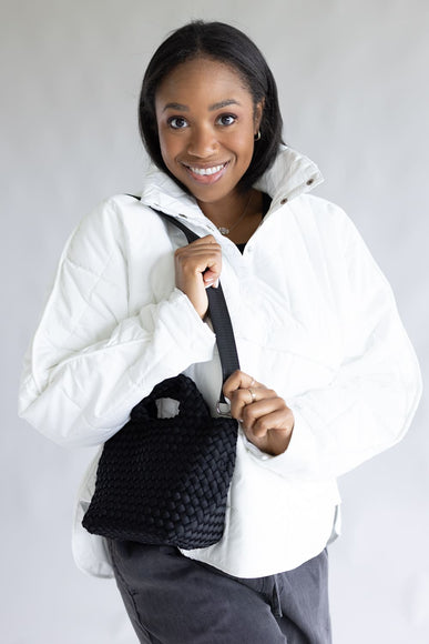 Woven Crossbody Bucket Purse for Women in Black
