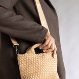 Woven Crossbody Bucket Purse for Women in Camel