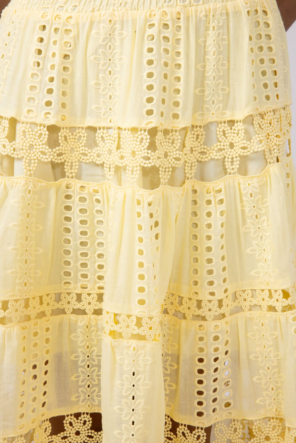 Eyelet Lace Strapless Midi Dress for Women in Yellow