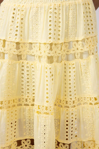 Eyelet Lace Strapless Midi Dress for Women in Yellow