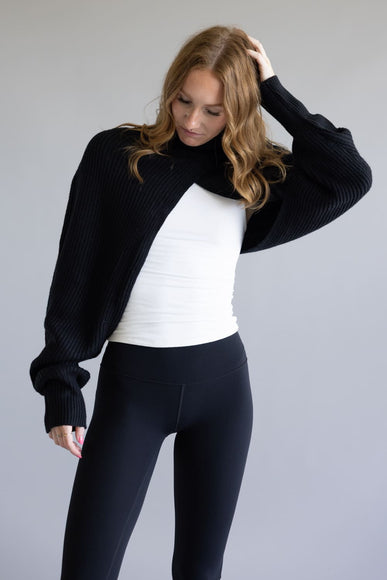 Turtleneck Shrug Bolero Sweater for Women in Black