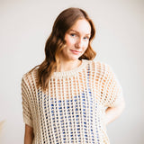Crochet Short Sleeve Sweater for Women in Natural