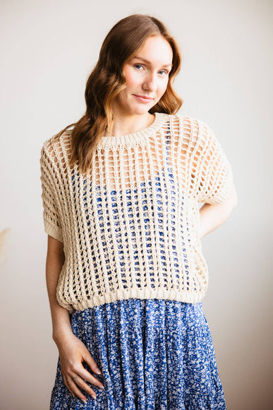 Crochet Short Sleeve Sweater for Women in Natural