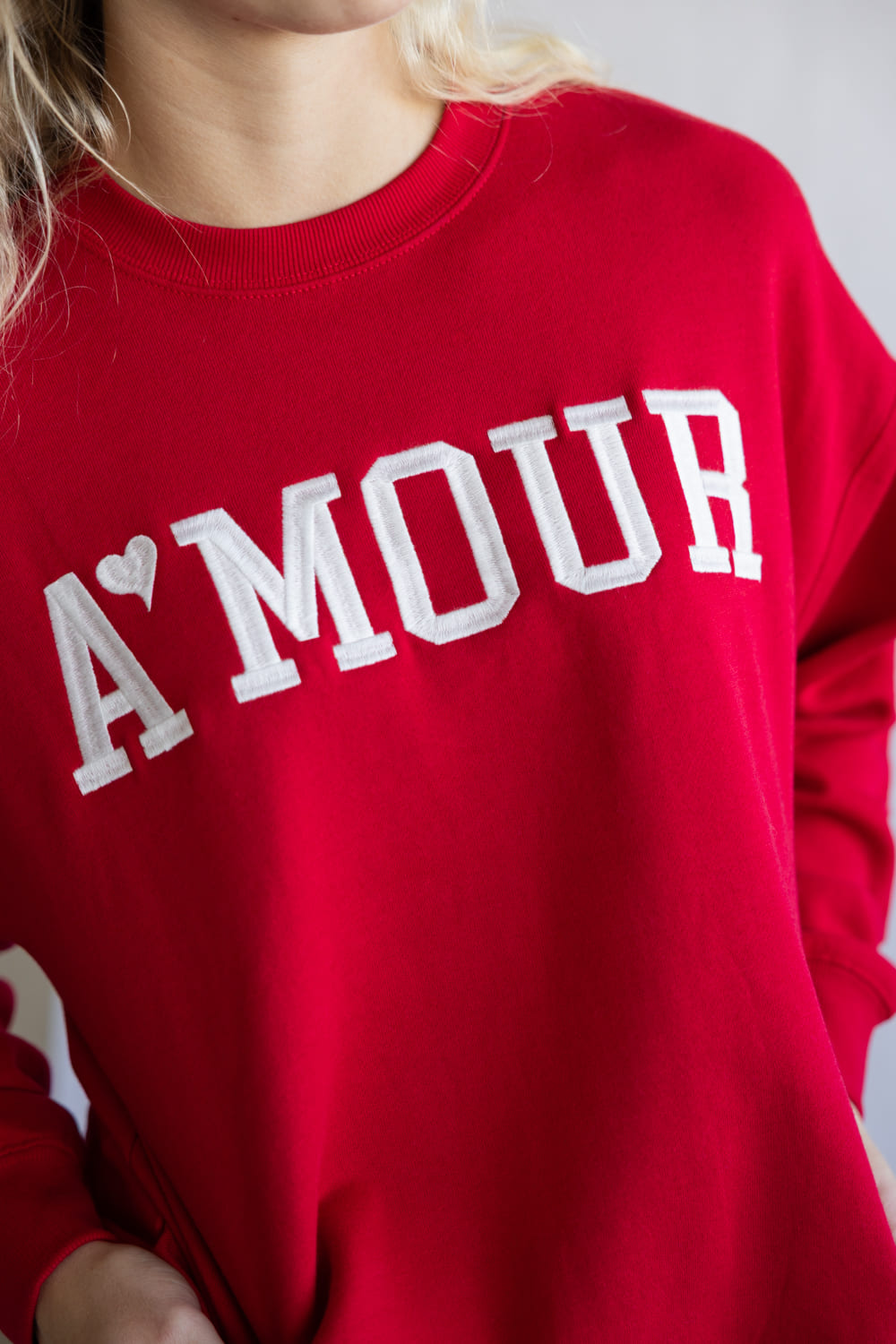 1897 Active Amour Embroidered Fleece Sweatshirt for Women in Red