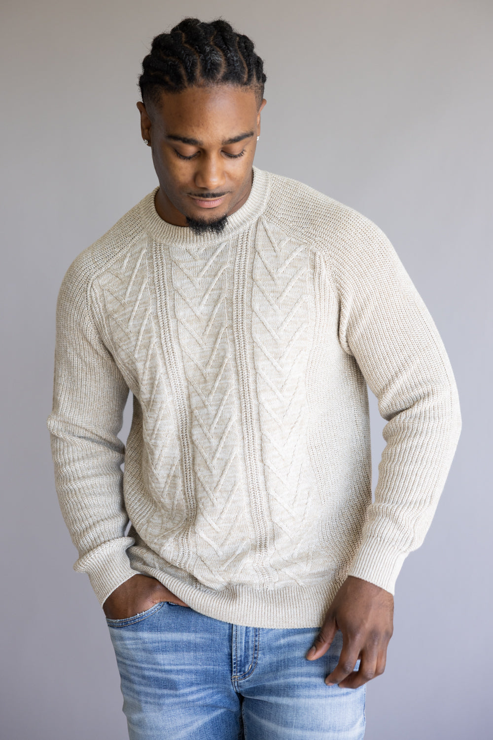 1897 Original Cable Crew Sweater for Men in Oatmeal Heather