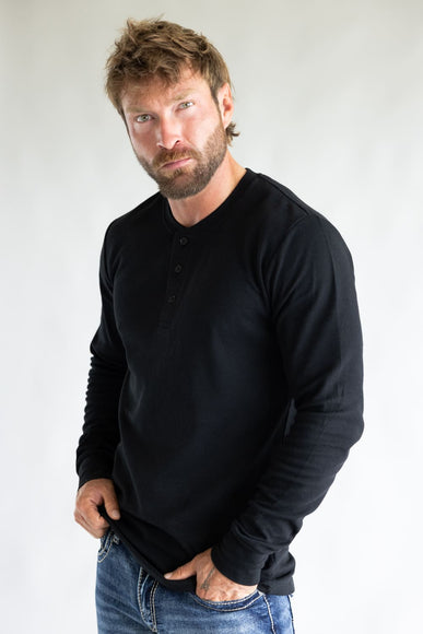 1897 Original Solid Henley Thermal Long Sleeve Shirt for Men in Black