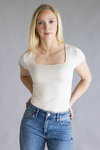 Be Cool Seamless Double Layer Knit T-Shirt for Women in Ecru