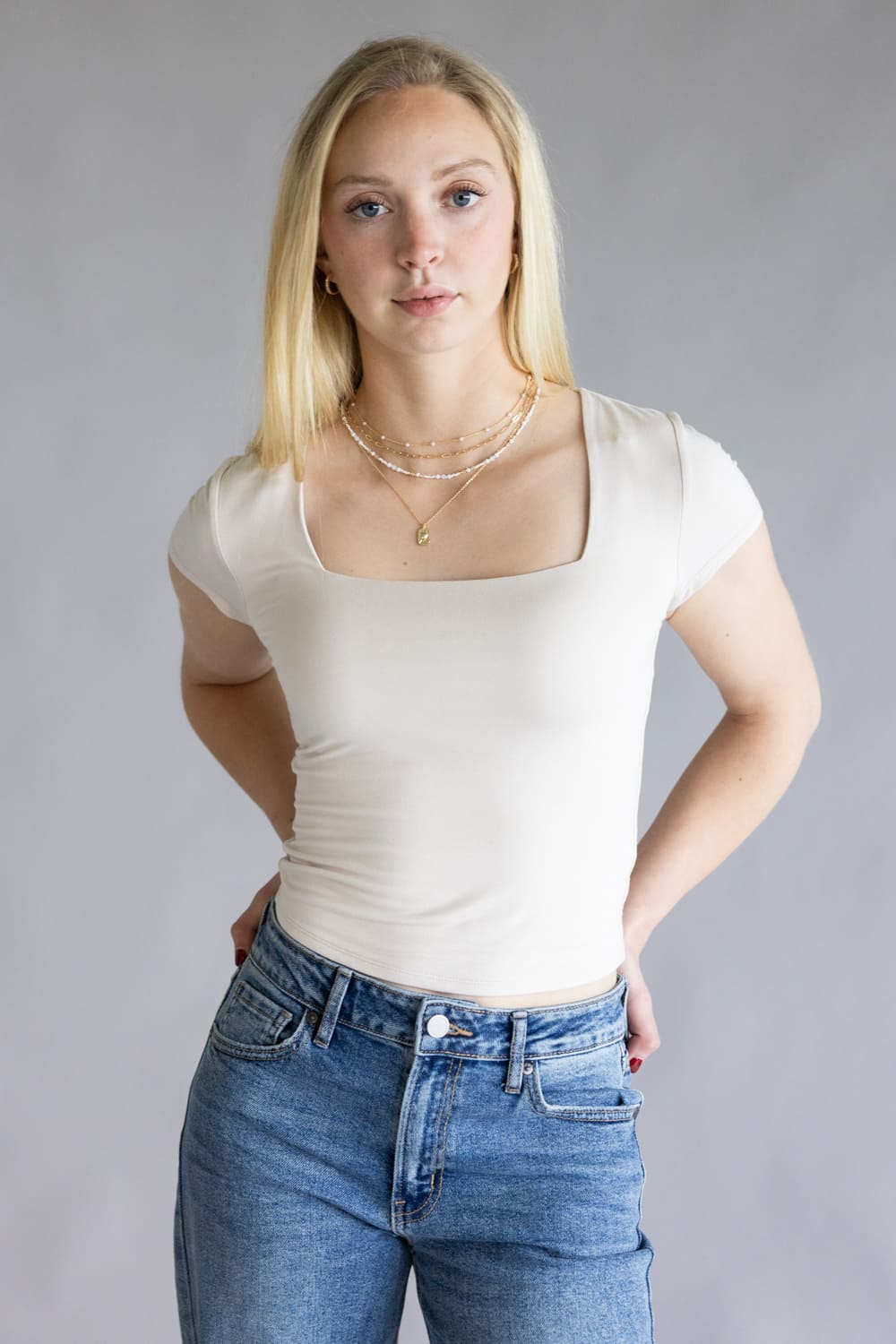 Be Cool Seamless Double Layer Knit T-Shirt for Women in Ecru