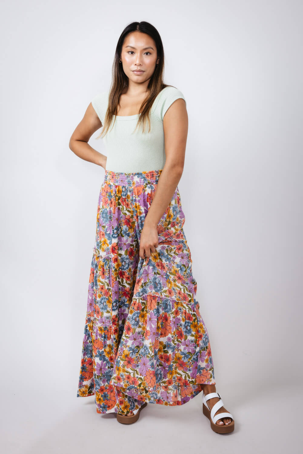 Tiered Floral Beach Pants for Women in Multi | 25T06-A855