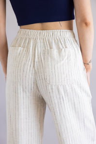 Striped Wide Leg Linen Pants for Women in Off White