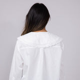 Embroidered Peter Pan Collar Top for Women in White 