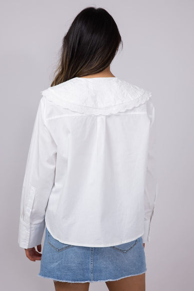 Embroidered Peter Pan Collar Top for Women in White 