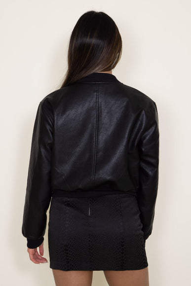 ACOA Clothing Pleather Bomber Jacket for Women in Black