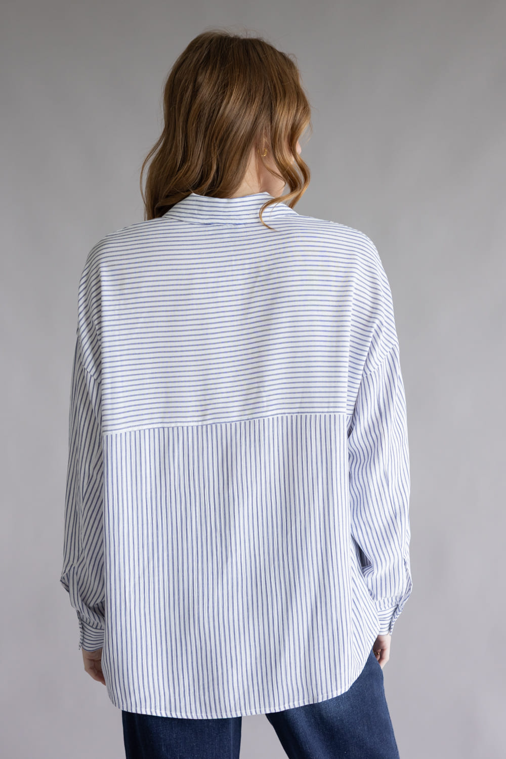 Mix Stripe Button Up Top for Women in Blue 